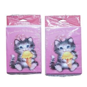 VTG Tender Thoughts Girl Birthday Invitations Pink Kitten Ice Cream (16 Invites)